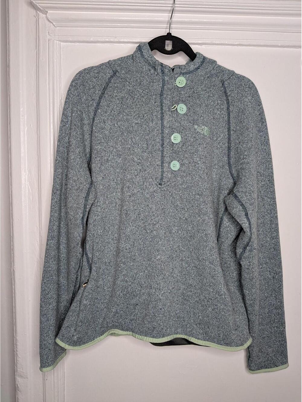 The North Face Hoodie Womens XL Gray Fleece Henley Button Hooded Pullover